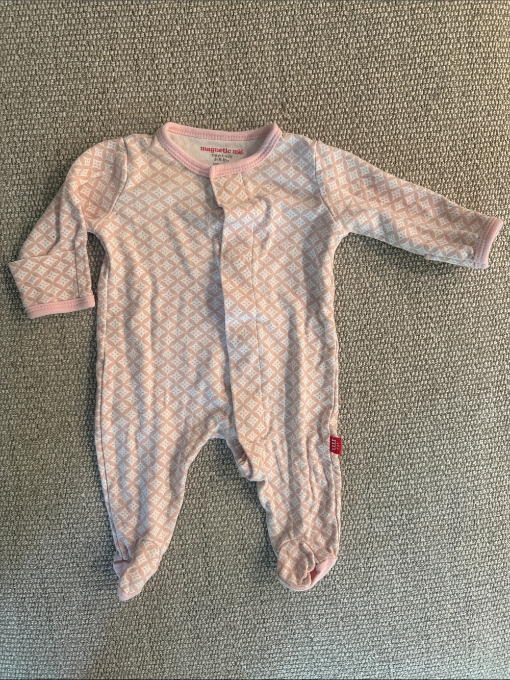 Magnetic Me Light Pink Diamond-Print Footed One-Piece NB